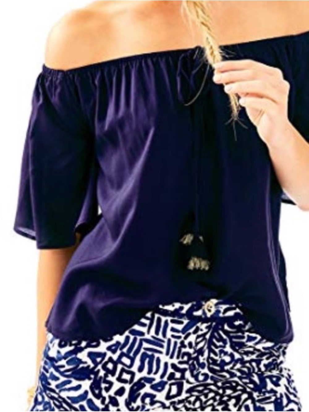 Lilly Pulitzer Women's Off-Shoulder Navy Blue Blouse